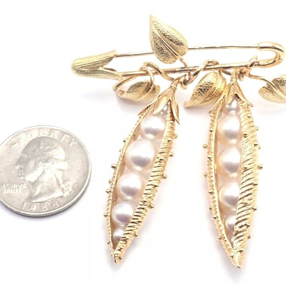Authentic! Tiffany & Co Schlumberger Peapod 18k Yellow Gold Pearl Pin Brooch - Picture 7 of 8